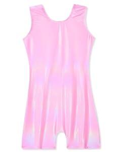 Domusgo Gymnastics Leotards for Girls Sparkly One Piece Sleeveless Tumbling Pink Unitards Size 6-7 Years
