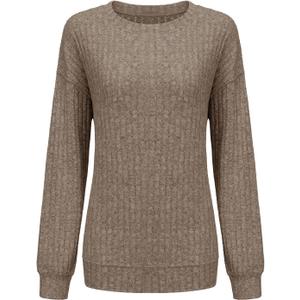 Women Ribbed Sweatshirt Casual Crew Neck Pullover Sweatshirt Loose Soft Long Sleeve Fall Winter Sweaters 2026 (L)