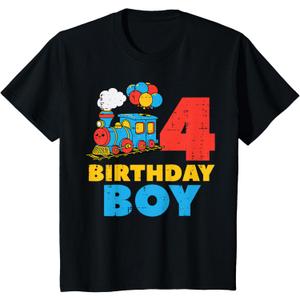 Kids 4th Bday Train Birthday Boy 4 Four Year Old Party Boys Kids T-Shirt