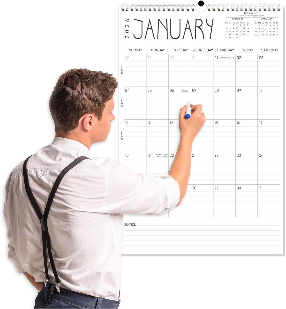 Guasslee Extra Large Wall Calendar 2026-2027,30"x20" Vertical Calendar 2026,18-Month Desk/Wall Planner from Jan. 2026 - Jun.2027,Monthly Hanging Planner Spiral Bound For School Home Office Organizing