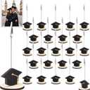 RattanView 24 Pcs Grad Cap Graduation Picture Display 5.5 Inch Grad Wooden Photo Holders for Centerpieces Graduation Table Card Number Clips Stands for Class of 2026 Party Supplies