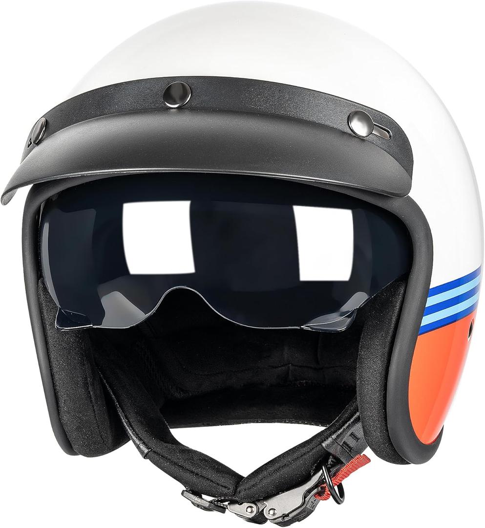 3/4 Open Face Retro Motorcycle Helmet Vespa Helmet Vintage Helmet for Vespa Motorbike Casco, Moped, Cruiser, Bobber, and Chopper - DOT Approved