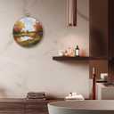 Sufamb Vintage Rustic Fall Round Wall Art Decor, Farmhouse Autumn Landscape Canvas Artwork Framed, Country Fall Wall Hanging Prints Decorations for Home Bedroom Living Room Decor, 10x10 Inches (lake)