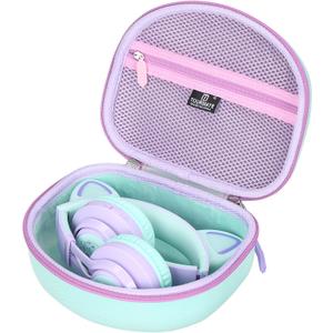 Tourmate Hard Travel Case for Riwbox CT-7 CT-7S / iClever HS01 / FosPower Cat Ear LED Light Kids Wireless Headphones, Protective Carrying Storage Bag (Purple&Green Box for Sale)