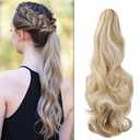 Claw Clip Ponytail Extension 18" Clip in Wavy Ponytail Hair Extensions Long Pony Tails for Women Extensions Ash Blonde Mix Light Bleach Blonde Wave Hairpiece