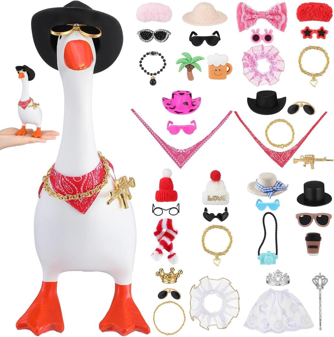 12 Set 7 Inch Mini Desk Goose Outfits Headwear Mini Hats Accessories Small Desk Outfits Hat Accessory Costumes for Magnetic Geese Statue Key Holder Table Decor (Vintage)