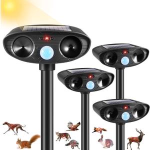4Pack Rabbit Deterrent Outdoor Solar Ultrasonic Raccoon Repellent Outdoor Animal Repeller with Motion Detection Deer Repellent Device Animal Deterrent for Cat Squirrel Skunk Repellent for Yard