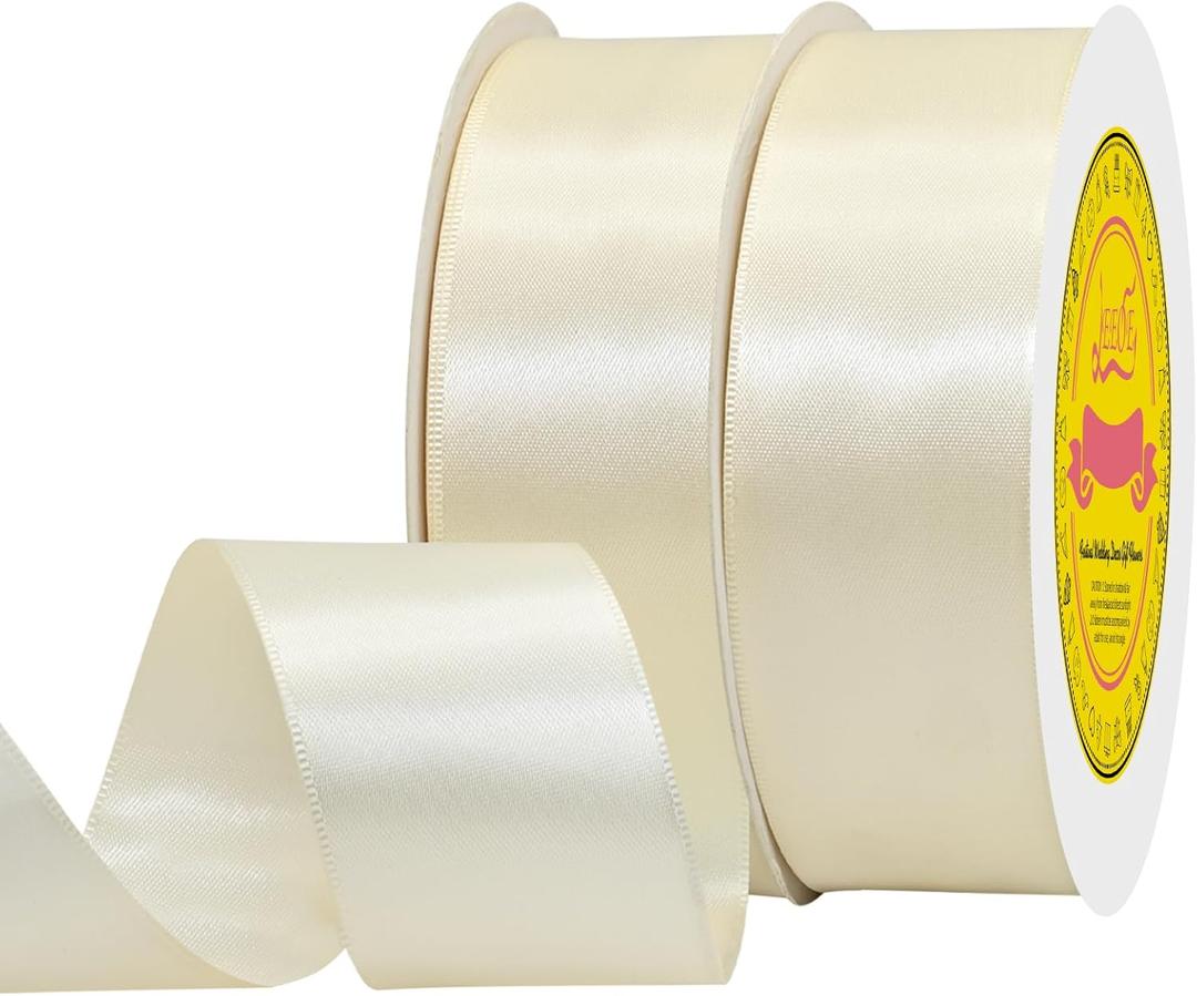 100 Yards Ivory Satin Ribbon Polyester Ribbon for Gift Wrapping Very Suitable for Weddings Party Hair Bow Invitation Decorations and More1-1/2 inch X 50Yards X 2 Roll