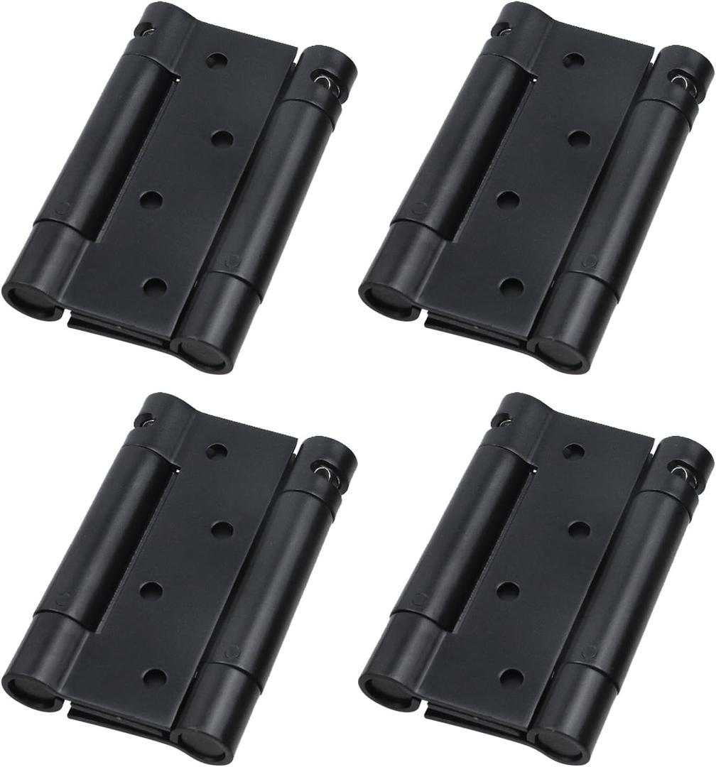 4 Inch Double Action Swinging Door Hinge, Two Way Opening Self Closing, Spring Hinges for Garden, Saloon, Cafe, Pub, Heavy Duty Stainless Steel Tension Adjustable Door Hardware, Black