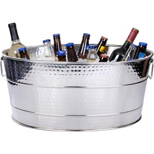BREKX Aspen Heavy-Duty Oval Stainless Steel Drink Cooler for Parties - Metal Large Ice Bucket for Drinks, 25-Quart (30-Bottle) Large Cooler Ice Container for Parties, Leak Resistant