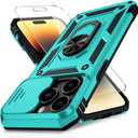 Vinve for iPhone 14 Pro Max Case with Slide Lens Cover HD Screen Protector, Military Grade Drop Protection, Magnetic Rotated Ring Holder Kickstand Protective Phone Case (Ice Green)