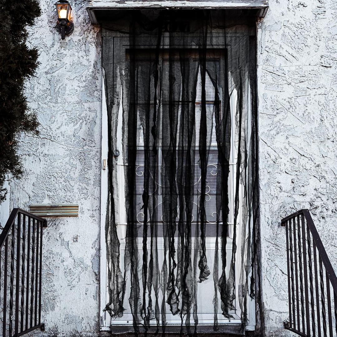 Sfcddtlg 4 Pcs Halloween Black Doorway Curtain- 65 x 39 Inch Creepy Door Curtain Decorations- Scary Spooky Cloth for Halloween Party Haunted House Decoration