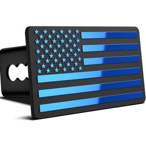 2 Inch Trailer Hitch Cover with American Flag, Heavy Metal Trailer Hitch Cover Fit for 2 Inch Hitch Receivers,3 * 5" Blue