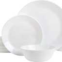 Gibson Home Ultra 18 Piece Break and Chip Resistant Dinnerware Plates and Bowls Set, Round: Service for 6, Opal Glass, White
