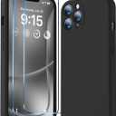 BossKiss Compatible with iPhone 13 Pro Max Case, Premium Liquid Silicone Case [Velvety Touch] [2 Pcs 9H Tempered Glass Screen Protector], Camera All-Round Protection Shockproof Kit Case, Black