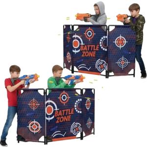 2-Pack Tactical Bunker & Foldable Battlefield Obstacles 59x34 Combat Battle Zone Fort, Compatible with Laser Tag, Foam Blaster, Birthday Activities, Party Supplies + Interactive Target Board