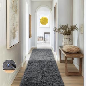 Ophanie 2x6 Runner Rug for Hallway, Upgrade Non-Slip Fluffy Soft Bedside Rugs, Bedroom Living Room Grey Shaggy Gray Carpet for Kids Girls Boys Dorm Nursery Home Decor Aesthetic