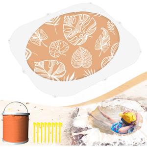 Baby Beach Pool, 2-in-1 Waterproof Beach Blanket & Kiddie Pool, 6.5 x 6.5 Feet Portable & Foldable for Beach with Collapsible Water Bucket, Stakes, Easy to Set up & Clean (Terracotta)