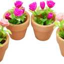 4 Pieces Mini Dollhouse Potted Plant Flower Model 1:12 Miniature Scene Bonsai Plant Set Accessories Micro Landscape Decoration (Rose+Pink)