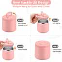 20oz Insulated Vacuum Food Jar with Buckle Lid,Soup Thermo for Hot Food Kids,Wide Mouth Leakproof Stainless Steel Lunch Container with Spoon-Pink