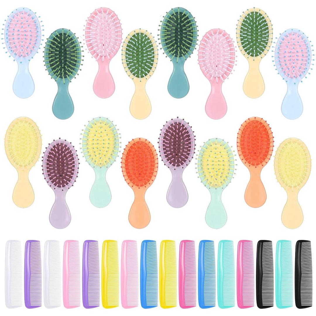 32-Piece Mini Hair Brush & Comb Set - 16 Mini Hair Combs & 16 Detangler Brushes for Women, Kids, Toddlers, Girls & Babies with Curly Hair