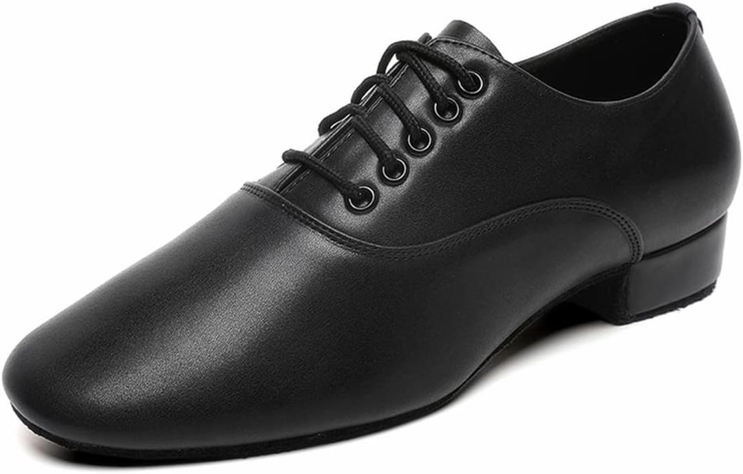 Men's Ballroom Dance Shoes Black Leather Sole Tango Salsa Latin Character Shoe (11) 