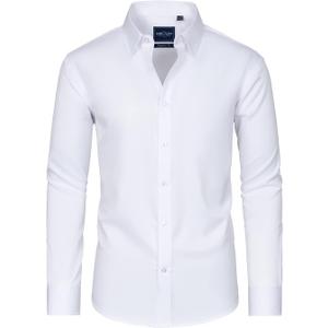 Alimens & Gentle Slim Fit Mens Dress Shirts Long Sleeve Dress Shirts for Men Stain Sheild Button Down Shirt Men Big (Small, All White)