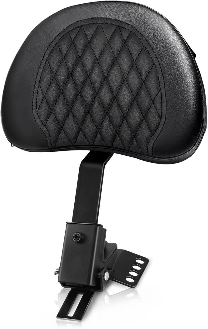 Adjustable Plug-in Driver Rider Backrest Pad Motorcycle Front Custom Mounting Kit Compatible with Harley Touring Models Road King Street Glide Electra Glide Road Glide 1997-2025 (Black Bar-Grid)