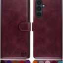 SUANPOT Compatible with Samsung Galaxy A16 5G Wallet case with RFID Blocking Credit Card Holder,Flip Book PU Leather Protective Cover Women Men for Samsung A16 Phone case Wine Red