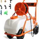 VEVOR Battery Powered 15 Gallon Garden Weed Sprayer with Wheeled Cart, 126FT Hose with Reel, 8 Nozzles, 2 Wands with Lock Trigger, 0-90PSI, 5-6h Spray Time, Wide Mouth Lid, Rotating Wheels with Brake