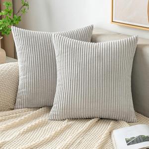 EMEMA Throw Pillow Covers Corduroy Decorative Soft Striped Square Cushion Covers Spring Pillowcases for Couch Sofa Bedroom Chair Car 18x18 Inch Pack of 2, Light Grey