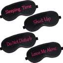 Geyoga 4 Pieces Funny Eye Mask for Sleep Soft Satin Blocking Blindfold with Adjustable Strap Silk Eye Cover Out Lights for Women Men Travel, Nap, Meditation (Black with Red Words,Classic Style) (1 Count (Pack of 4))