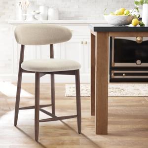COLAMY Bar Stools with Back, Counter Height Bar Stools, Upholstered Counter Stools with Wood Legs for Kitchen Island Dining Room Bar, Beige (Set of 1)