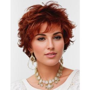 TISHINING Short Ombre Copper Pixie Cut Wigs for White Women Layered Copper Mixed Auburn Curly Wig with Bangs Natural Looking Synthetic Daily Party Wig