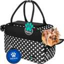 PetAmi Dog Purse Carrier for Small Dogs, Airline Approved Soft Sided Pet Carrier with Pockets, Ventilated Dog Carrying Bag for Puppy Cat, Dog Travel Supplies Bag, Sherpa Bed, Max 12 lbs, Polka Dot (One Size (Pack of 1), Polka Dot Black)