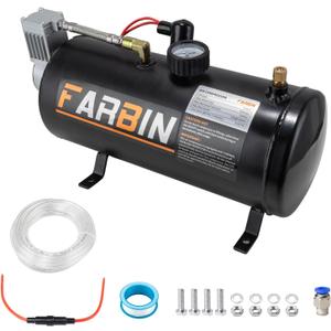 FARBIN 150 PSI 0.8gal Air Compressor 12V Air Tank Can for Train Horn, Air Horn, Inflating Tires, Air Mattresses (0.8 gal Black Air Compressor)