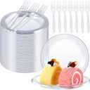 Hushee 400 Pcs Clear Plastic Dessert Plates 6'' with Forks 7'' for Cake Appetizer, 200 Small Disposable Plates and 200 Plastic Forks, Serve 200 Guests for Wedding Birthday Party Bulk