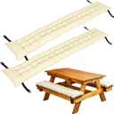 BreezeHug 2 Pcs Picnic Bench Cushion 6' Waterproof Outdoor Picnic Table Seat Cushion with Durable Straps and Buckles, 72" (6ft) x 10" x 3" Tufted Fade Resistant, Folding & Easy to Carry (Beige)