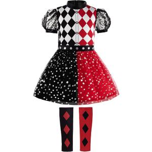 ReliBeauty Clown Halloween Costume for Girls Cosplay with Knee Pads (5/120)