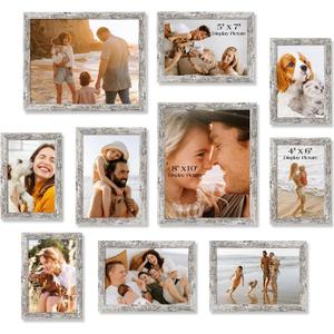 TWING Collage Picture Frames Wall Decor 10 Pack, Gallery Wall Rustic Picture Frame Set for Wall or Tabletop Display, Multi Sizes with Two 8x10, Four 5x7, and Four 4x6 Photo Frames (White)