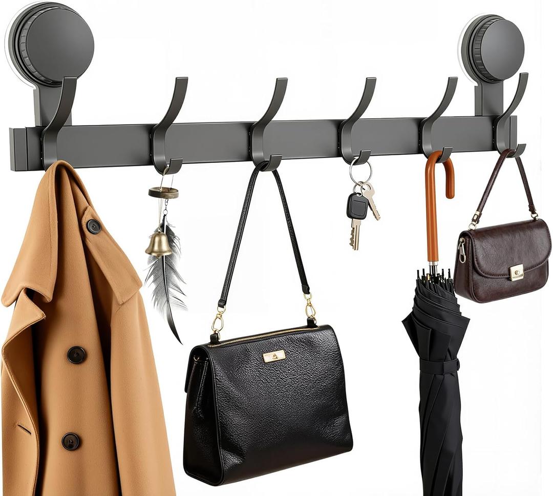XXKMDXW Coat Rack Wall Mounted 6 Coat Hooks Suction Cup Hanger for Hanging Coats for Hanging Coats, Bags, and Towels in Entryway, Livingroom, Bedroom, Bathroom, and Kitchen