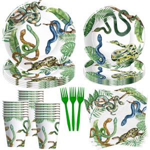 Snake Birthday Party Supplies, Jungle Swamp Camping Wilderness Reptile Theme Snake Party Decorations Tableware - Paper Plate, Napkin, Fork, Tablecloth | Serves 24 (1)