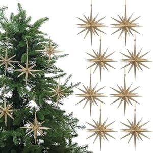 6 Inch Set of 8 Glitter Large Star Hanging Ornaments Christmas Tree Decorations Plastic Festive Embellishments Pendant, Shiny Holiday Decor (Gol)