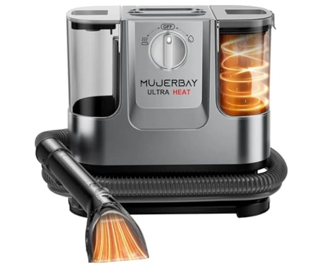 UltraHeat Carpet Cleaner, Heating & Powerful Upholstery Cleaner Machine,Portable Spot with 360°Wheels, 1.8-inch Deep Stain Warm Rug Cleaner for Car, Stairs, Couches. Black