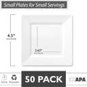 Ilyapa 50 White Square Disposable Plates - 4.5" Inch, Plastic Disposable Mini Square White Plates, for Appetizers, Dessert, & Tasting