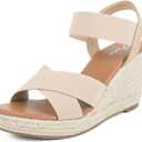 Putu Women's Espadrilles Wedge Sandals Elastic Ankle Strap Platform Sandals Open Toe Criss-cross Wedge Sandals (8, Nude)