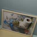 Framed Bathroom Wall Art Decorative Print of Blue Flowers on Toilet Paper Gallery Style Floral Poster for Bathroom Bedroom or Laundry Room 16x24 Inches Ready to Hang