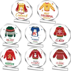 Misdary 8 Pcs Funny Ugly Sweater Gingerbread Christmas Acrylic Trophy Award 4 Inch Christmas Party Trophy Award Contest Prizes for Costume Contest Xmas Winner Holiday Party Supplies