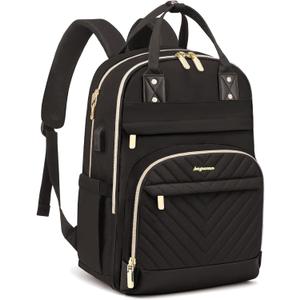 Laptop Backpack for Women Work Bag - 15.6 inch Black Travel Backpack College Backpack with USB Charger Business Office Back Pack for Teacher Casual Waterproof Bookbag for Nurses