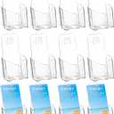 Brochure Holder Stand, 12 Pack 4 inches Acrylic Pamphlet Display Stand Wall Mount/Countertop, Clear Plastic Trifold Rack Card Holder for Organizer Flyer, Leaflets, Document, Literature